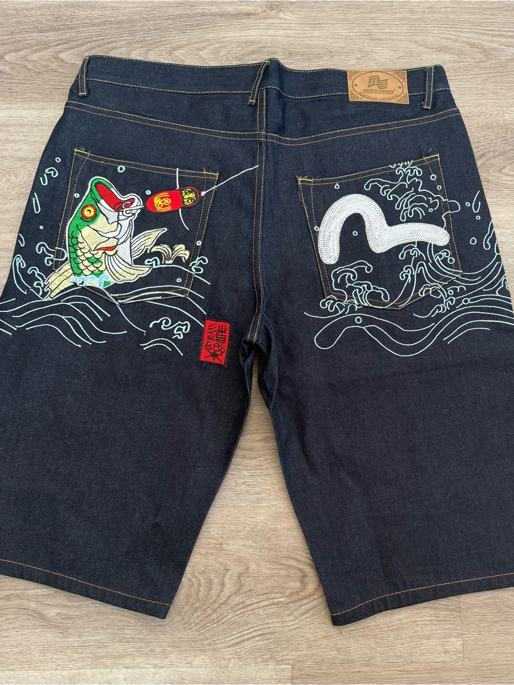 Vintage Heifetgens Evisu Y2K Baggy Raw Denim Shorts 40 Japan Embroidered Jorts
